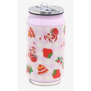Strawberry shortcake pink Plaid stainless steel soda can water bottle with straw